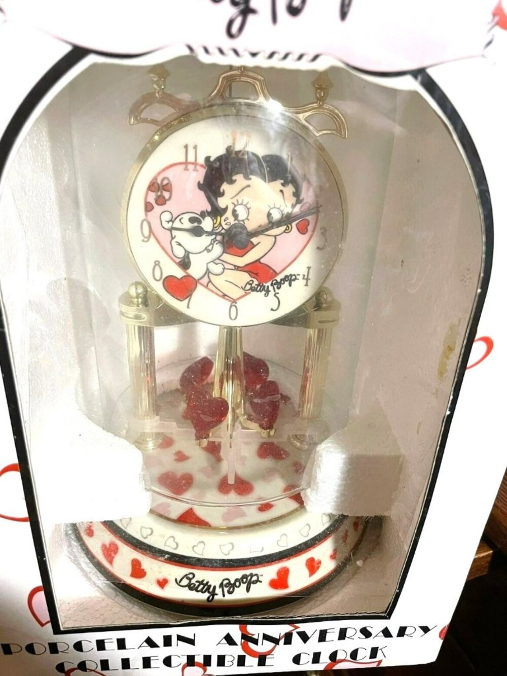 Collectible Betty Boop & Her Dog Porcelain Anniversary Clock Rare Gold Numbers
